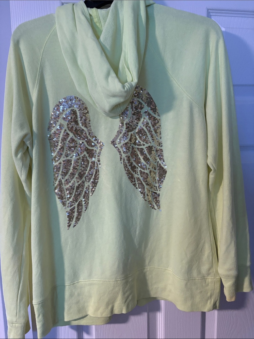 Victoria’s Secret neon rare  Sequin Angel Wing Hooded Sweatshirt - yellow green